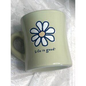 Life Is Good Ceramic Mug Daisy Flower Design Green Diner Style Cup Mom Gift 10oz
